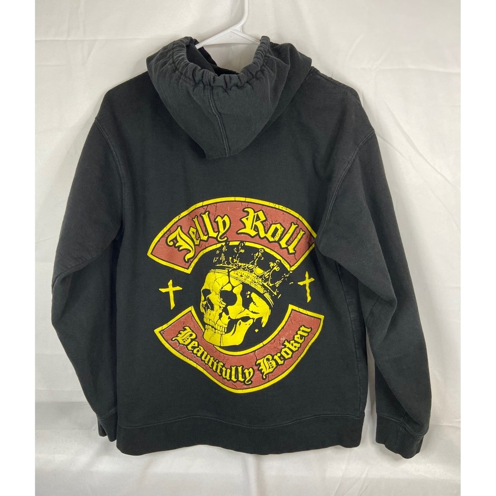 Jelly Roll Beautifully Broken Black Hoodie Skull Graphic Tour Sweatshirt Medium - Picture 15 of 15